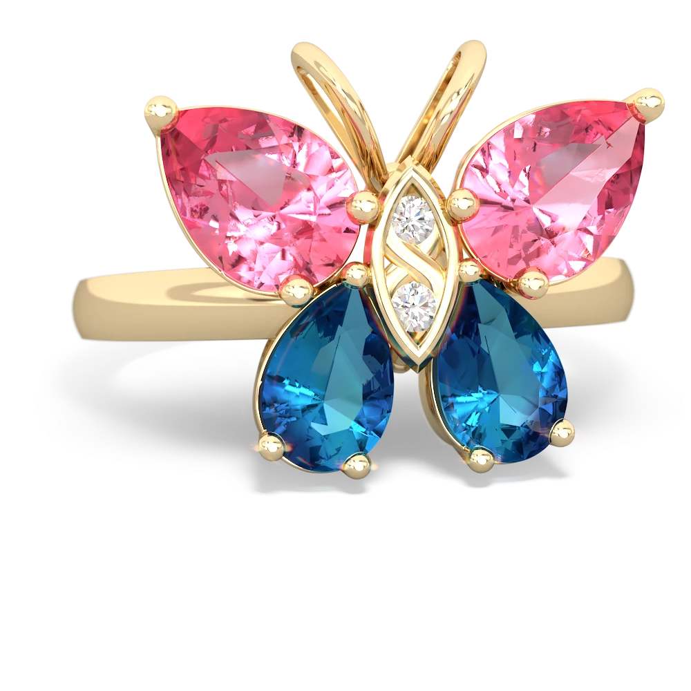 Lab Pink Sapphire Butterfly 14K Yellow Gold ring R2215