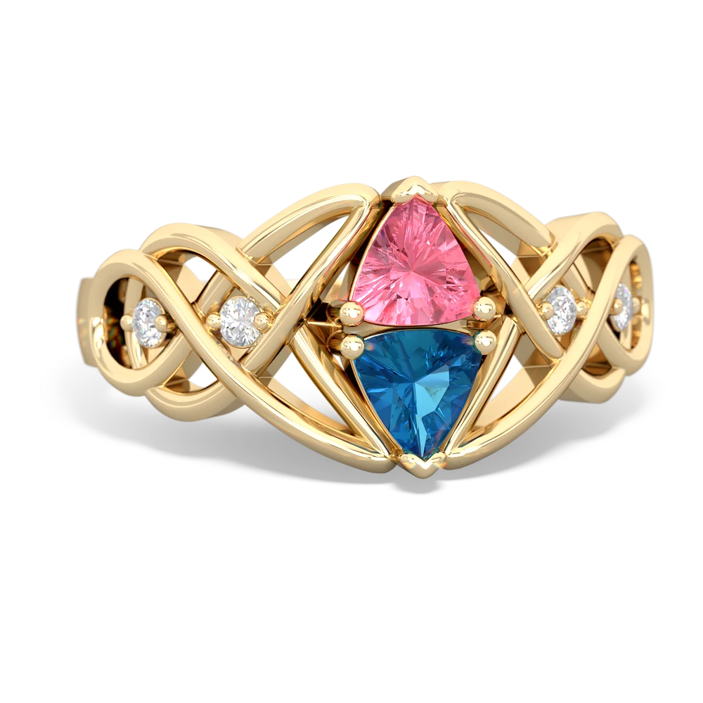 Lab Pink Sapphire Keepsake Celtic Knot 14K Yellow Gold ring R5300