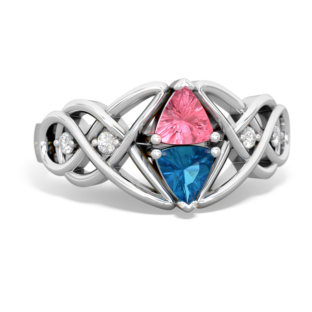 Lab Pink Sapphire Keepsake Celtic Knot 14K White Gold ring R5300