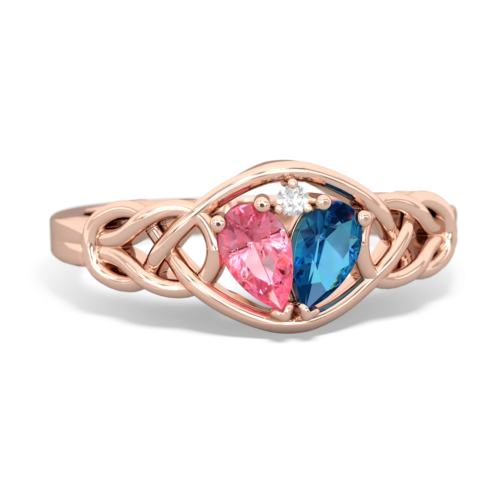 Lab Pink Sapphire Celtic Love Knot 14K Rose Gold ring R5420