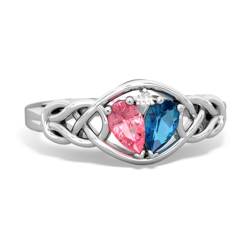 Lab Pink Sapphire Celtic Love Knot 14K White Gold ring R5420