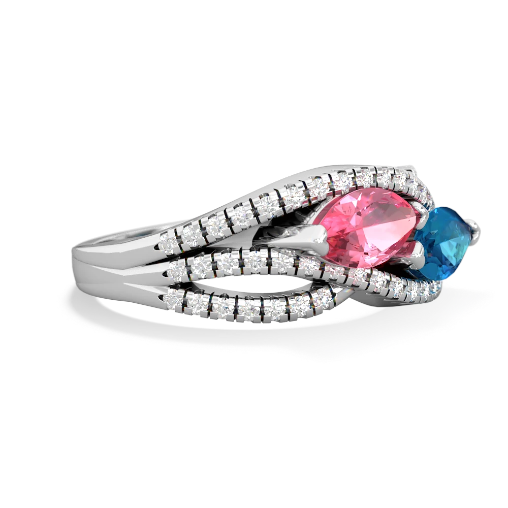 Lab Pink Sapphire Diamond Rivers 14K White Gold ring R3070