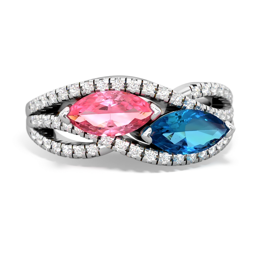 Lab Pink Sapphire Diamond Rivers 14K White Gold ring R3070