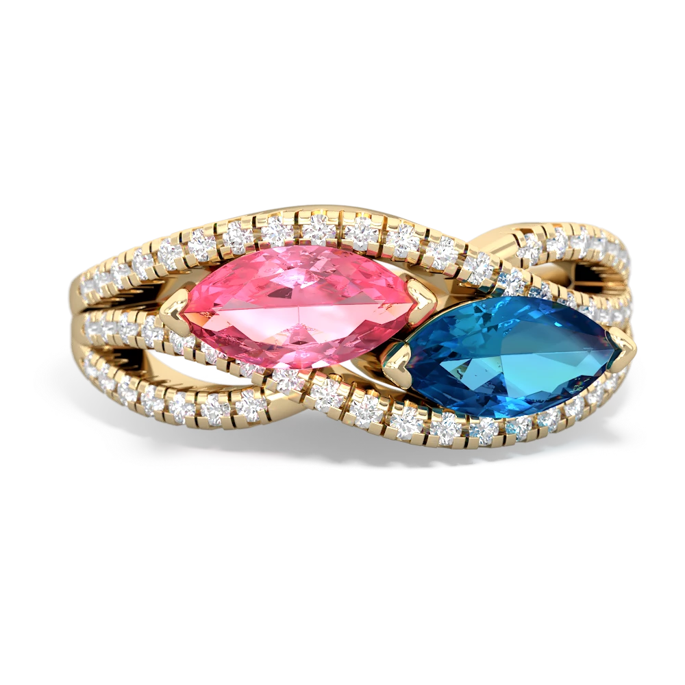 Lab Pink Sapphire Diamond Rivers 14K Yellow Gold ring R3070