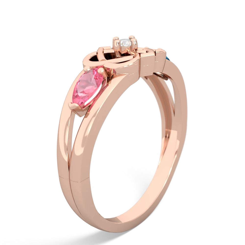 Lab Pink Sapphire Hearts Intertwined 14K Rose Gold ring R5880