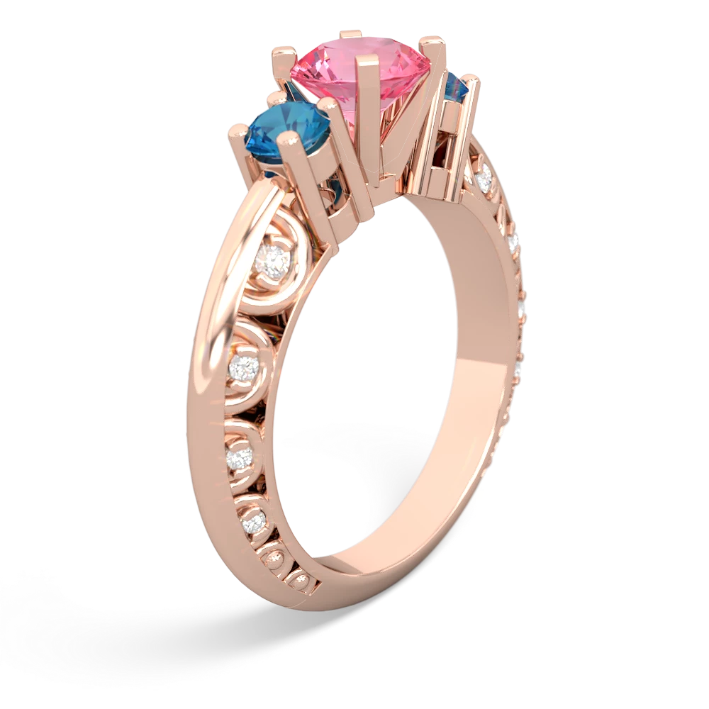 Lab Pink Sapphire Art Deco Eternal Embrace Engagement 14K Rose Gold ring C2003