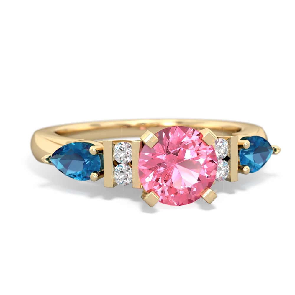 Lab Pink Sapphire 6Mm Round Eternal Embrace Engagement 14K Yellow Gold ring R2005