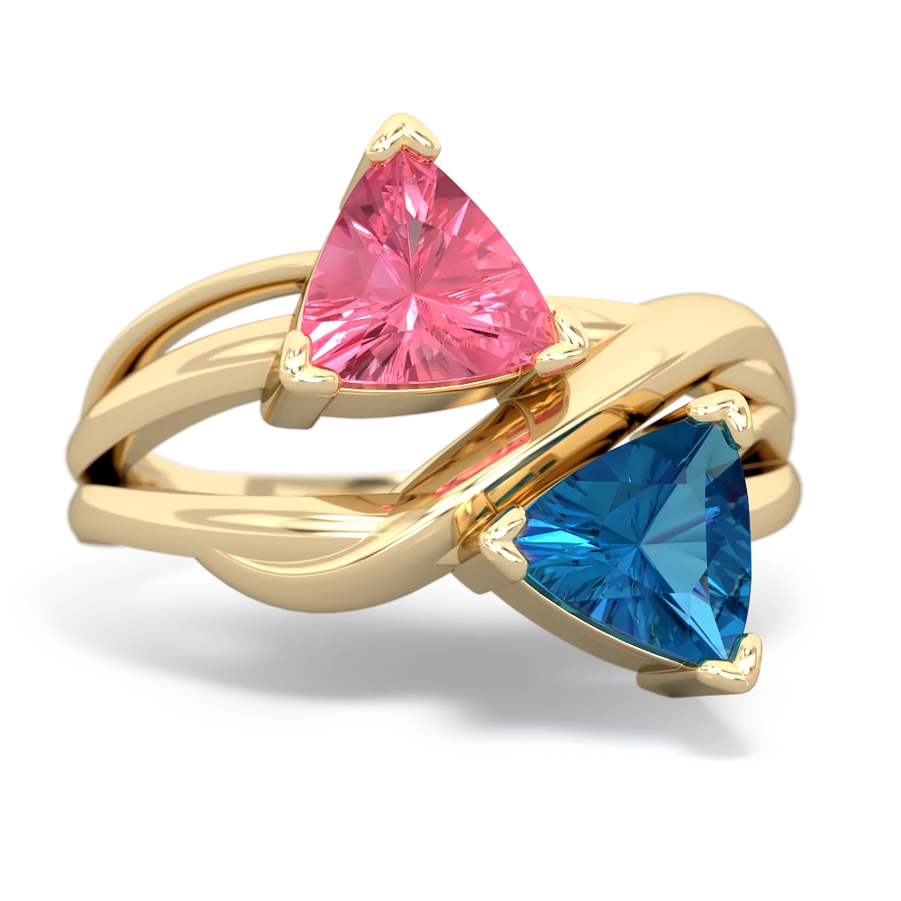 Lab Pink Sapphire Split Band Swirl 14K Yellow Gold ring R2341