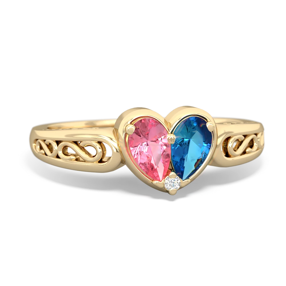 Lab Pink Sapphire Filligree 'One Heart' 14K Yellow Gold ring R5070