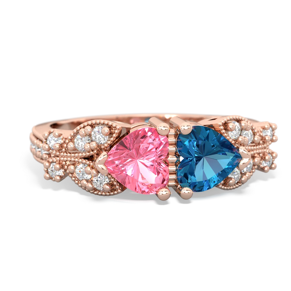 Lab Pink Sapphire Diamond Butterflies 14K Rose Gold ring R5601