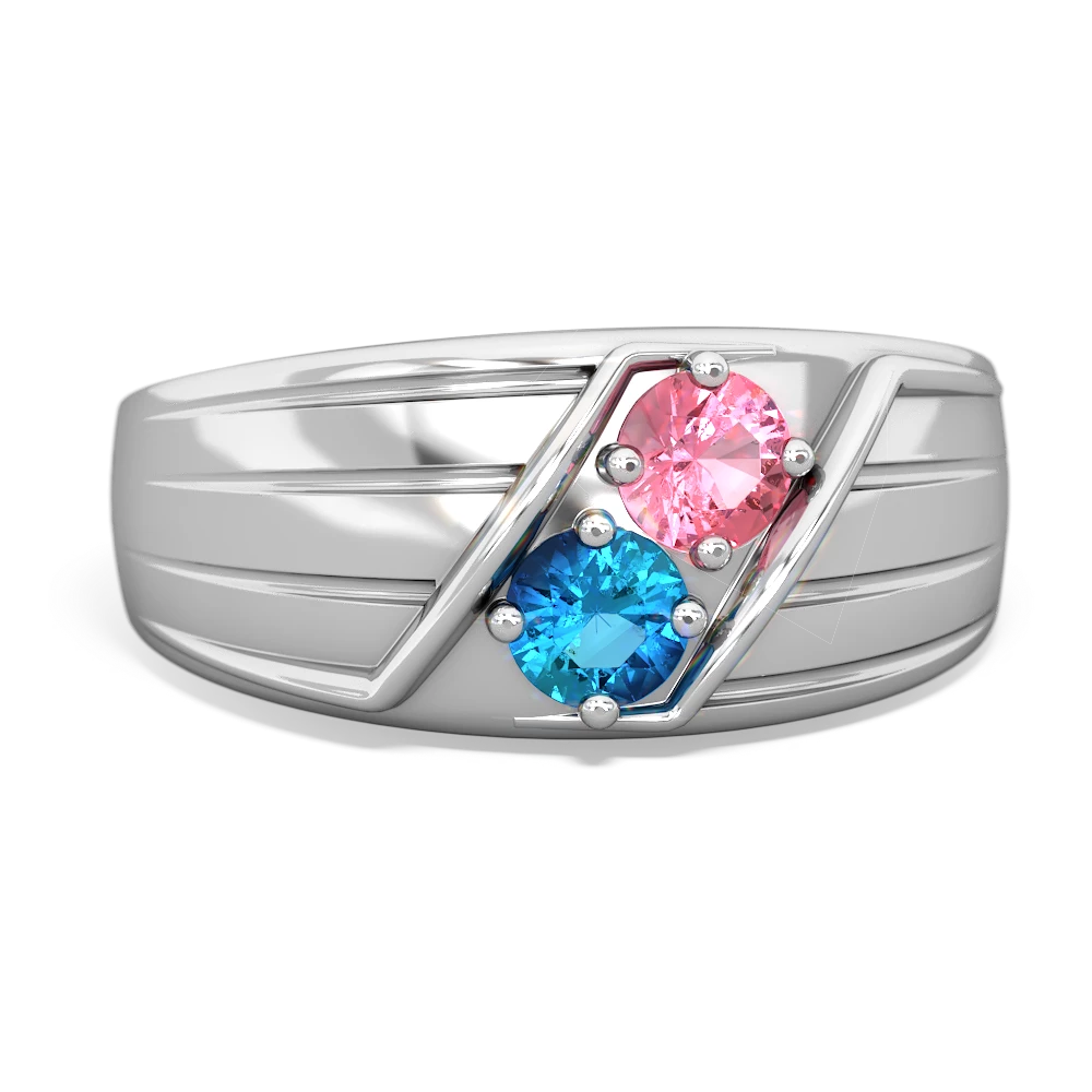 Lab Pink Sapphire Men's Streamline 14K White Gold ring R0460