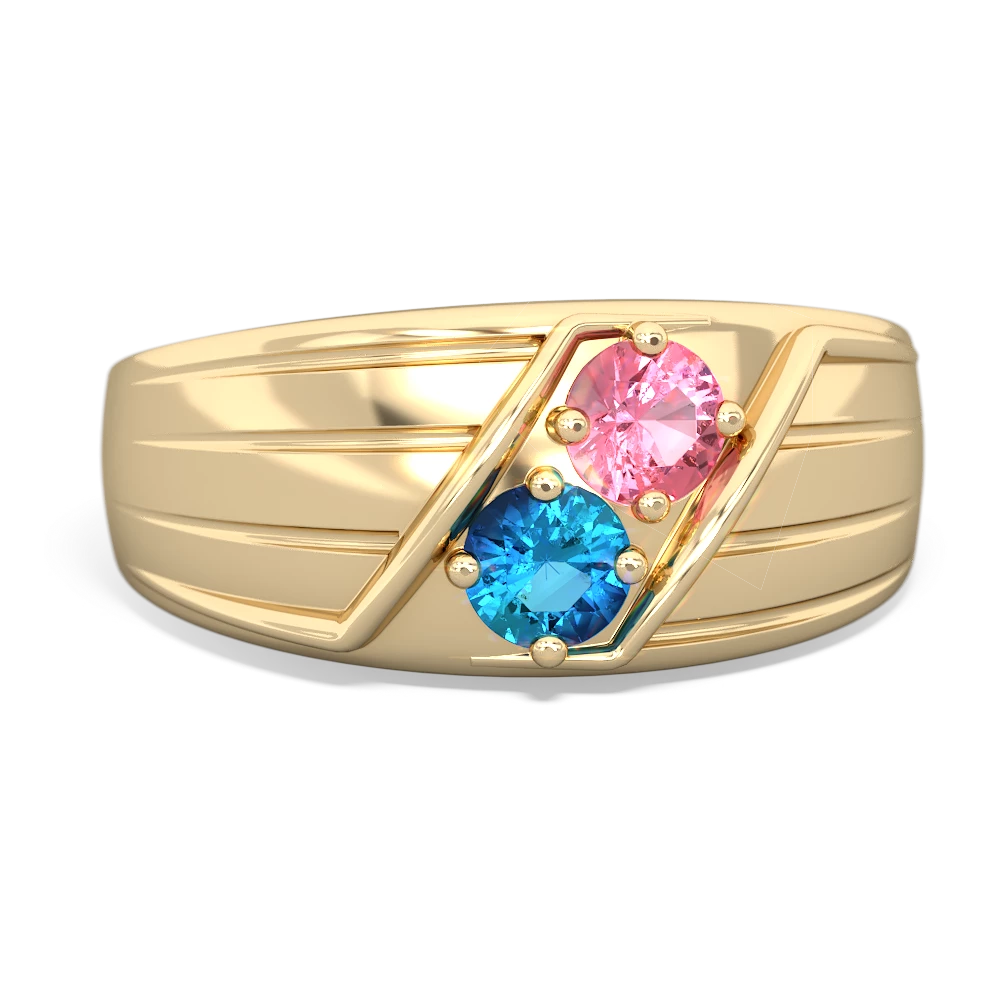 Lab Pink Sapphire Men's Streamline 14K Yellow Gold ring R0460