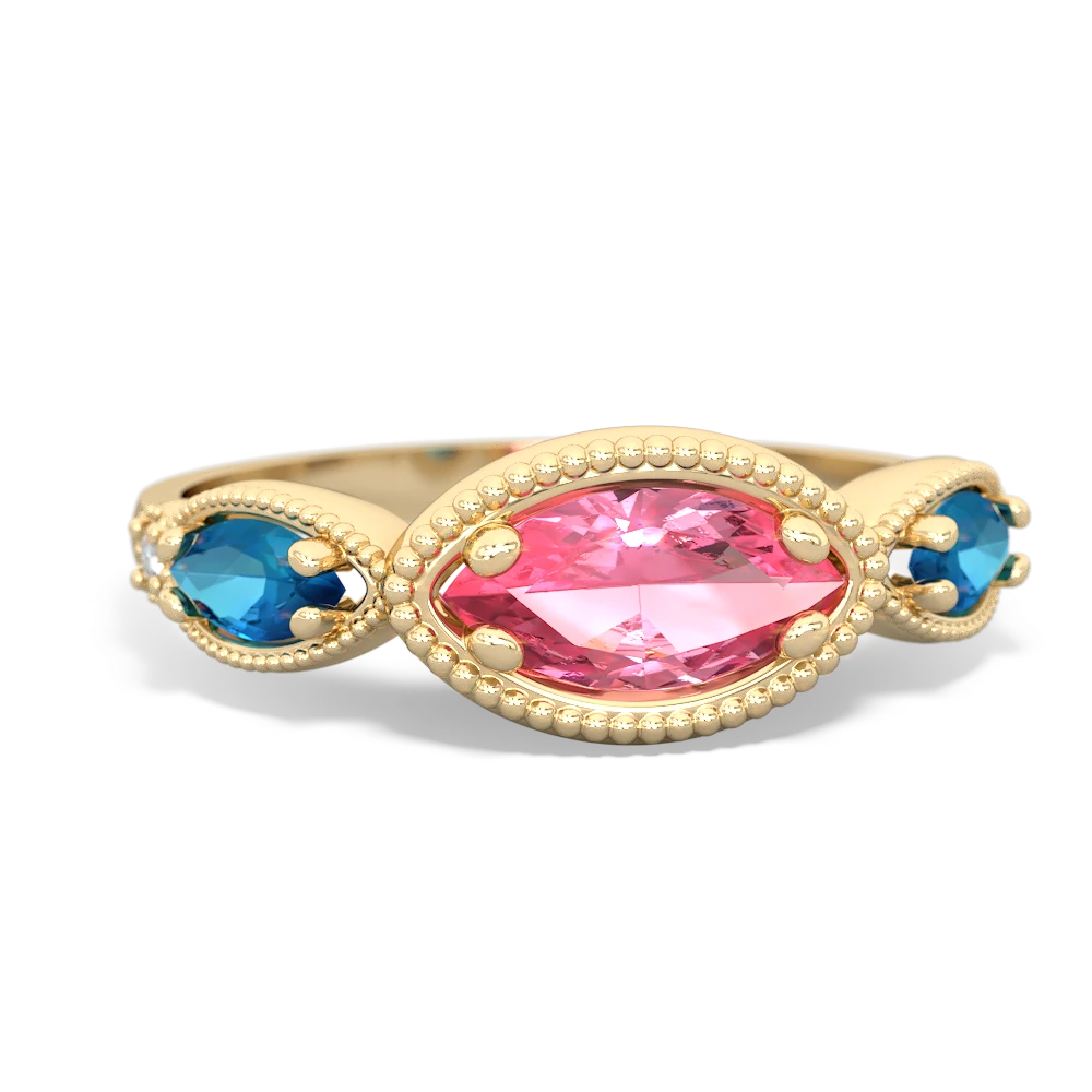 Lab Pink Sapphire Milgrain Marquise 14K Yellow Gold ring R5700