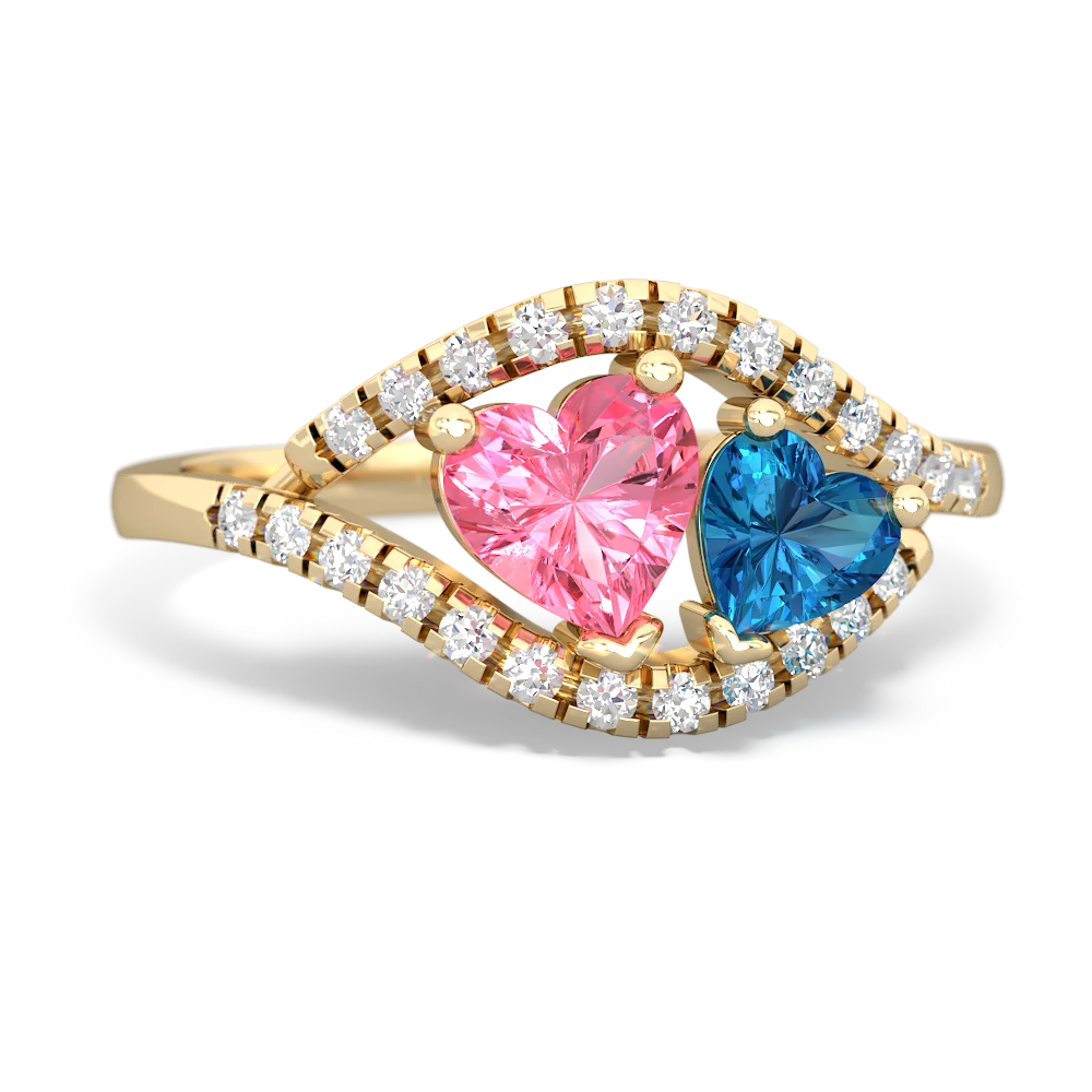 Lab Pink Sapphire Mother And Child 14K Yellow Gold ring R3010