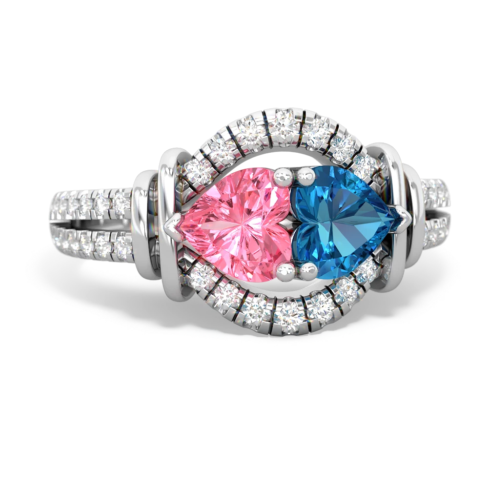 Lab Pink Sapphire Art-Deco Keepsake 14K White Gold ring R5630