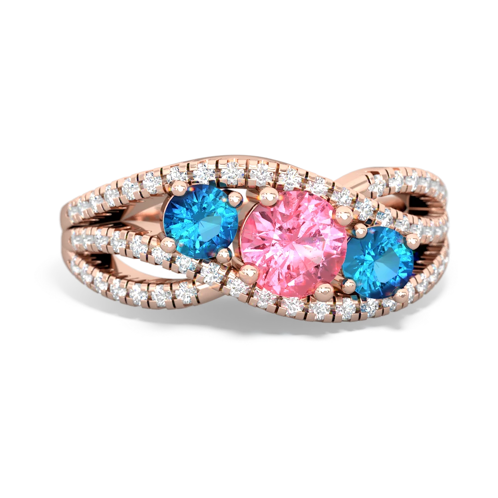 Lab Pink Sapphire Three Stone Aurora 14K Rose Gold ring R3080