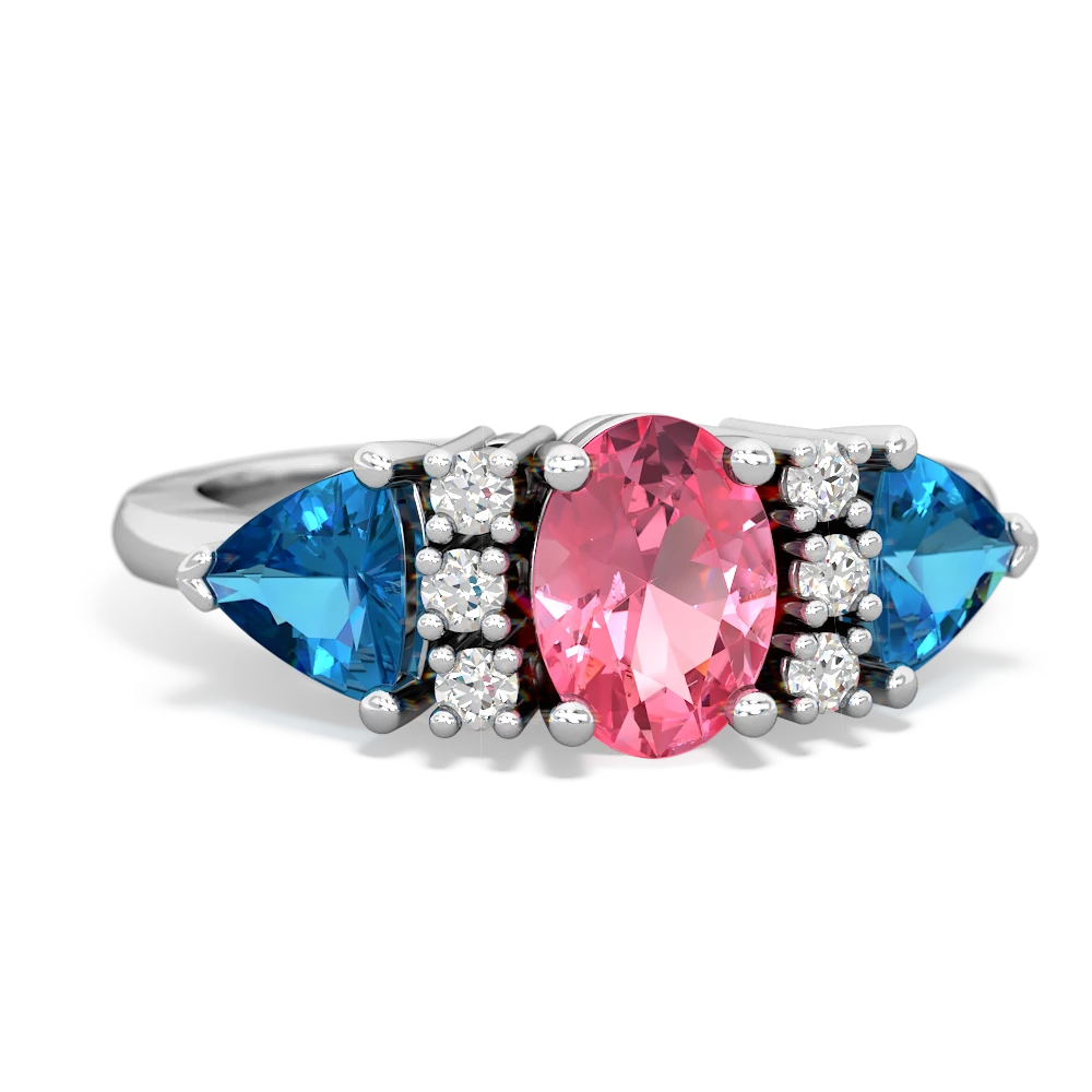 Lab Pink Sapphire Antique Style Three Stone 14K White Gold ring R2186