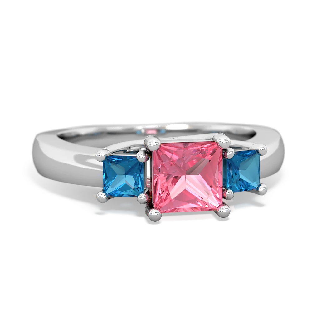 Lab Pink Sapphire Three Stone Trellis 14K White Gold ring R4015