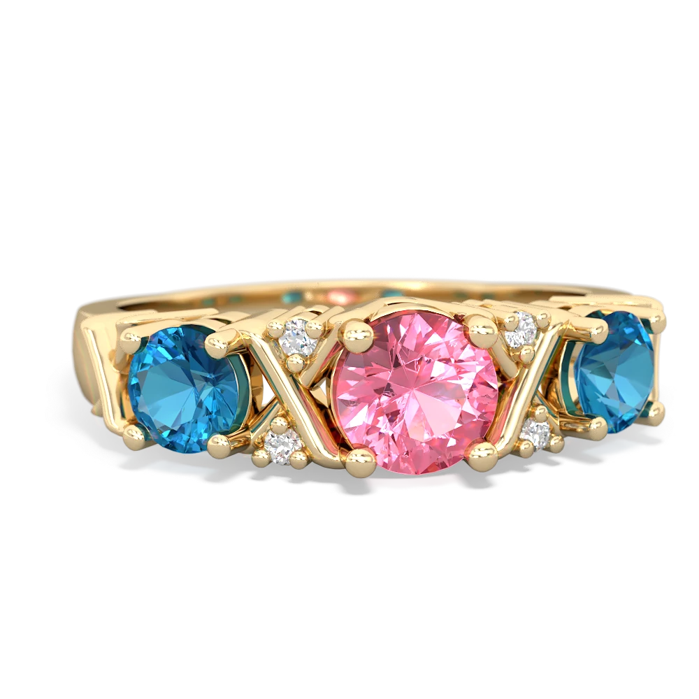 Lab Pink Sapphire Hugs And Kisses 14K Yellow Gold ring R5016