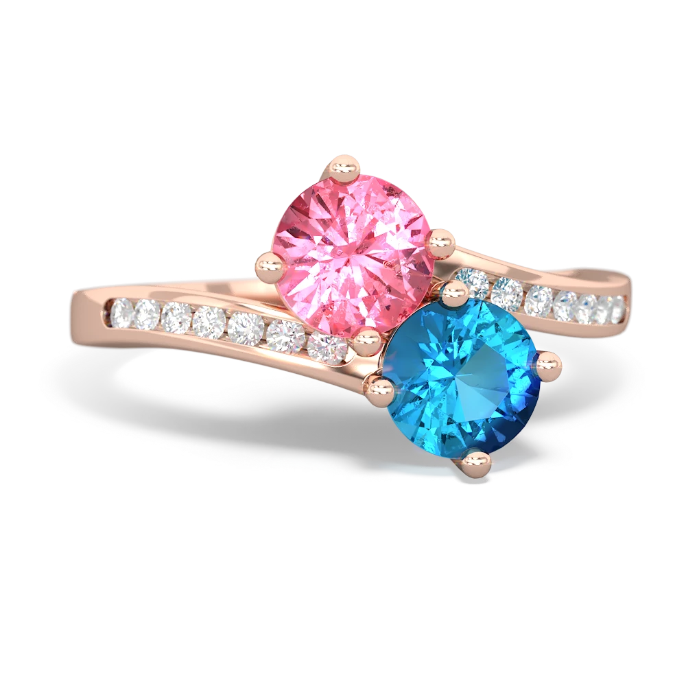 Lab Pink Sapphire Channel Set Two Stone 14K Rose Gold ring R5303