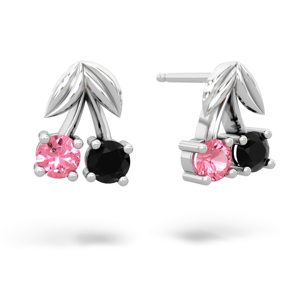 Lab Pink Sapphire Sweet Cherries 14K White Gold earrings E7001