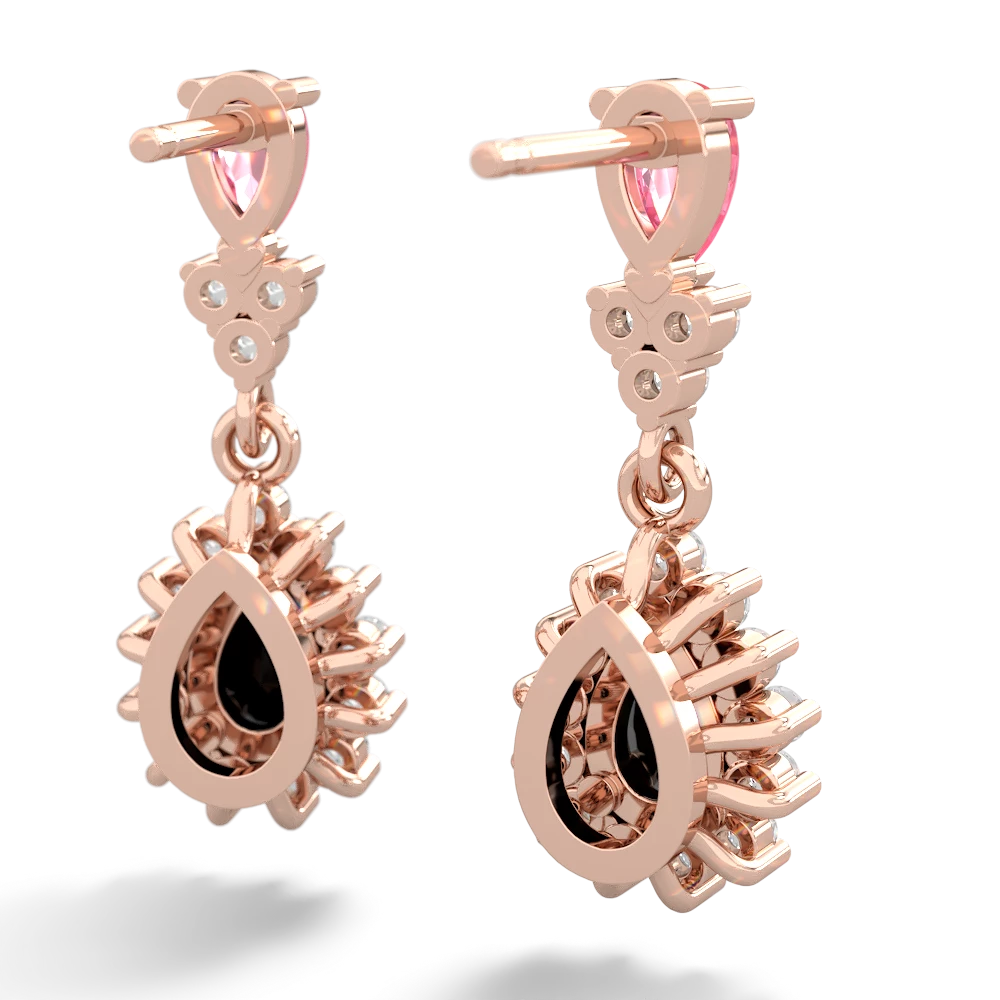 Lab Pink Sapphire Halo Pear Dangle 14K Rose Gold earrings E1882