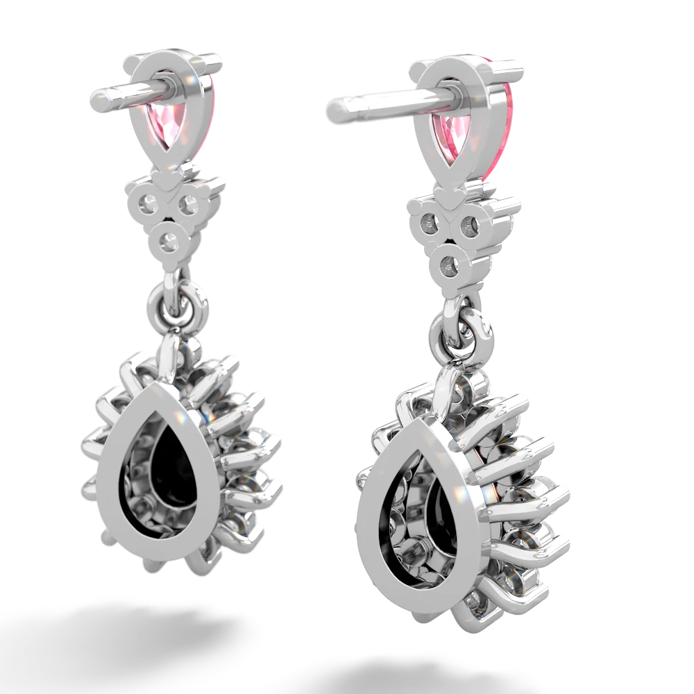 Lab Pink Sapphire Halo Pear Dangle 14K White Gold earrings E1882