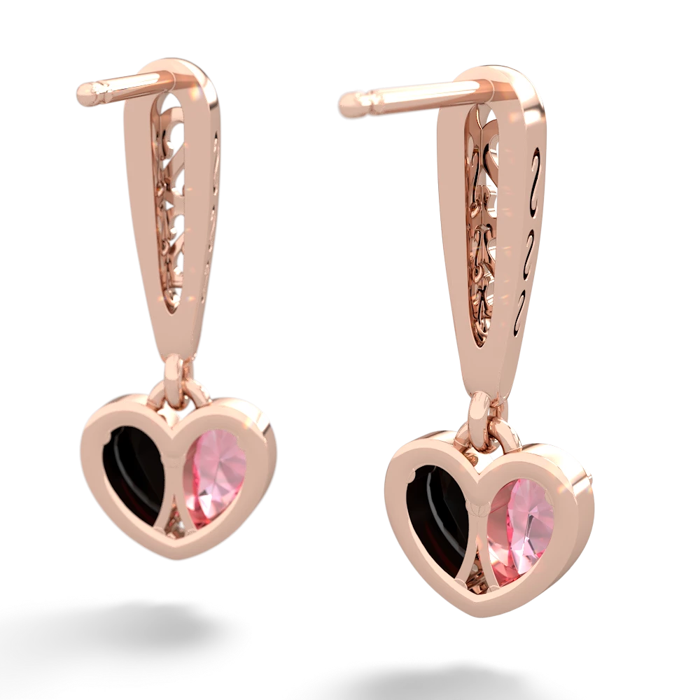 Lab Pink Sapphire Filligree Heart 14K Rose Gold earrings E5070