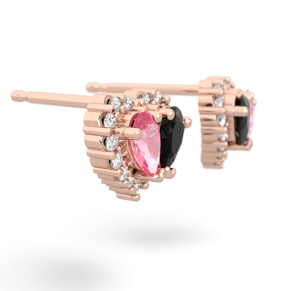 Lab Pink Sapphire Halo 14K Rose Gold earrings E7008