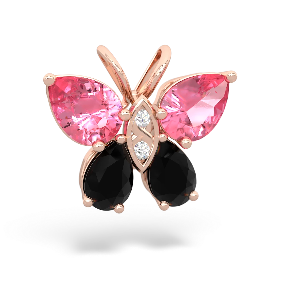 Lab Pink Sapphire Butterfly 14K Rose Gold pendant P2215