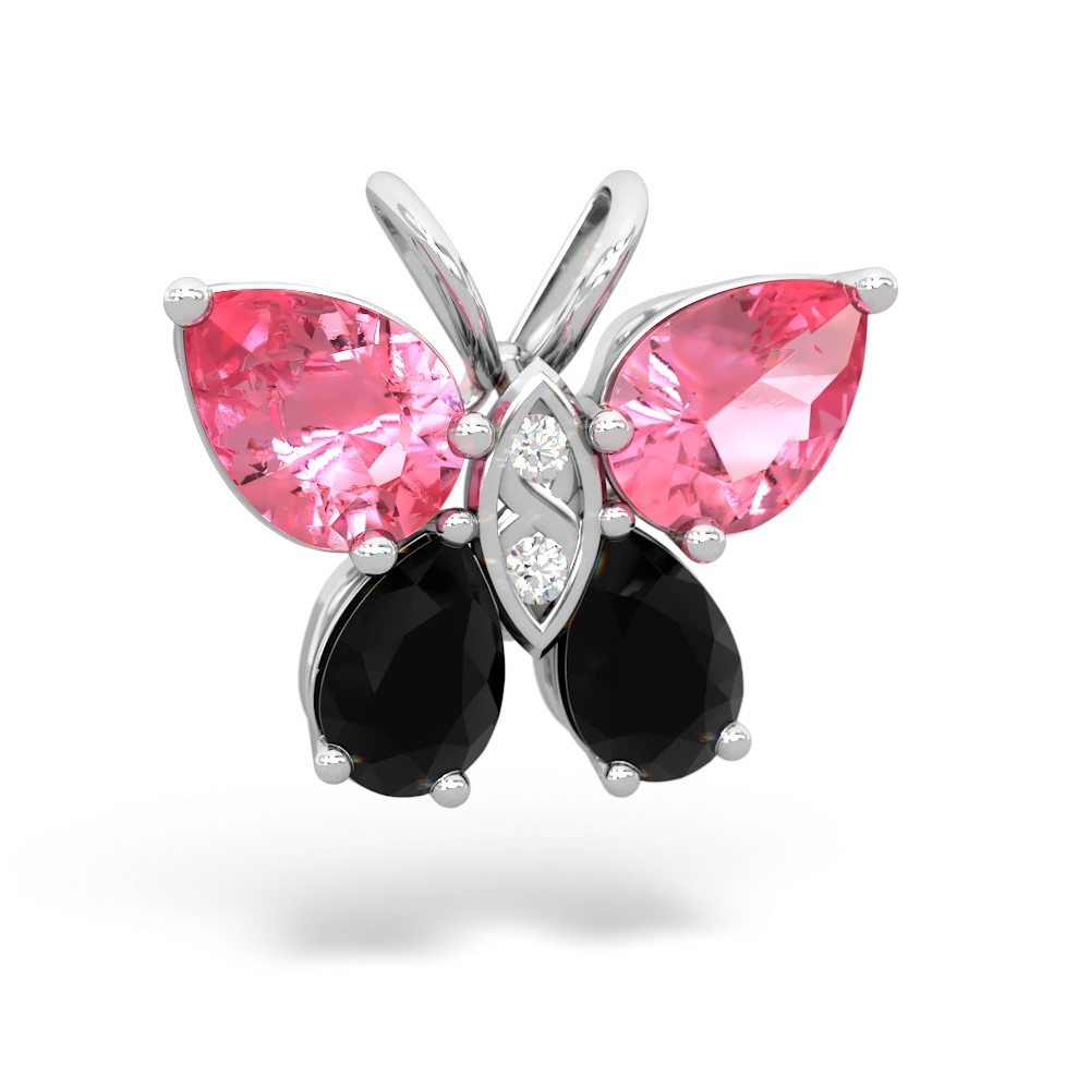 Lab Pink Sapphire Butterfly 14K White Gold pendant P2215