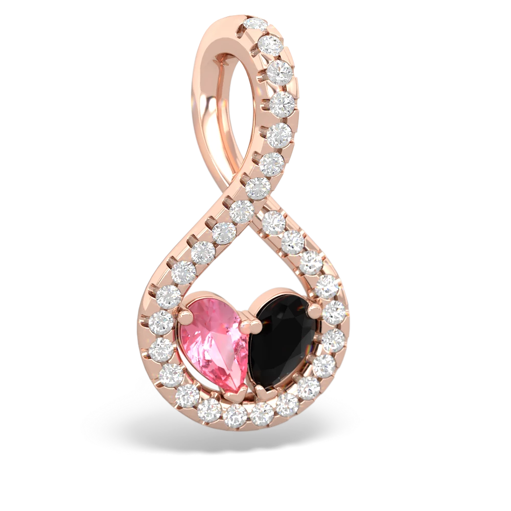 Lab Pink Sapphire Pave Twist 'One Heart' 14K Rose Gold pendant P5360