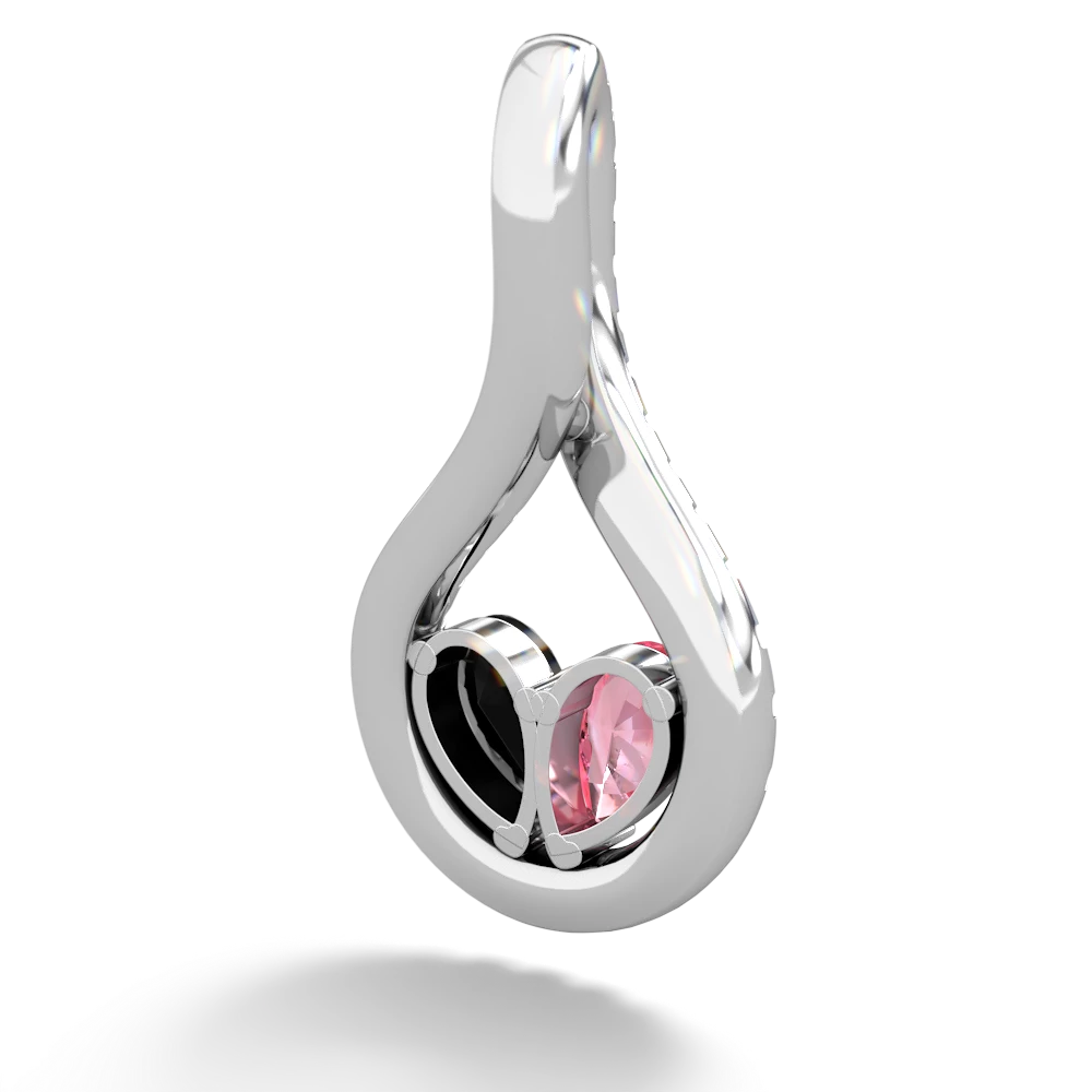 Lab Pink Sapphire Pave Twist 'One Heart' 14K White Gold pendant P5360