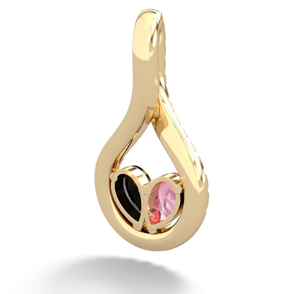 Lab Pink Sapphire Pave Twist 'One Heart' 14K Yellow Gold pendant P5360