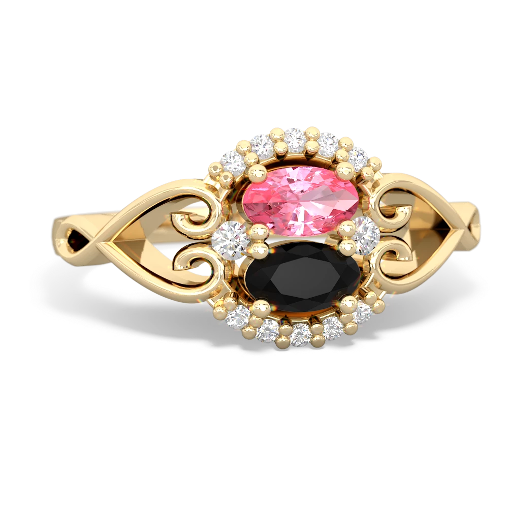 Lab Pink Sapphire Love Nest 14K Yellow Gold ring R5860