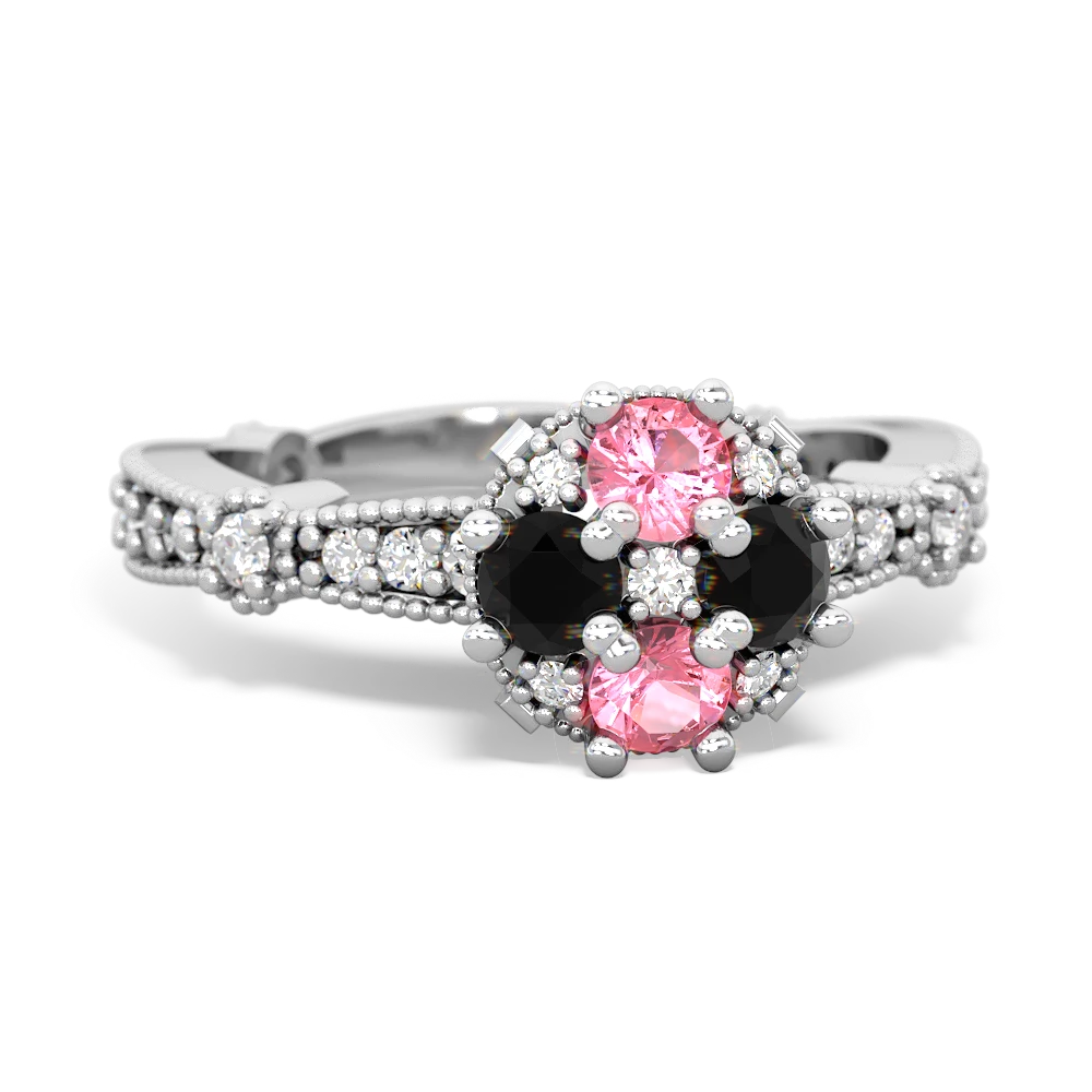 Lab Pink Sapphire Sparkling Tiara Cluster 14K White Gold ring R26293RD