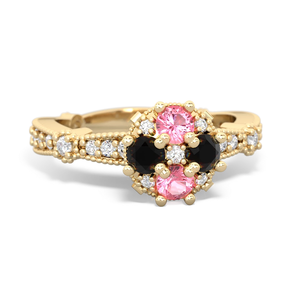 Lab Pink Sapphire Sparkling Tiara Cluster 14K Yellow Gold ring R26293RD