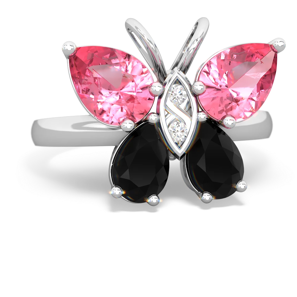 Lab Pink Sapphire Butterfly 14K White Gold ring R2215