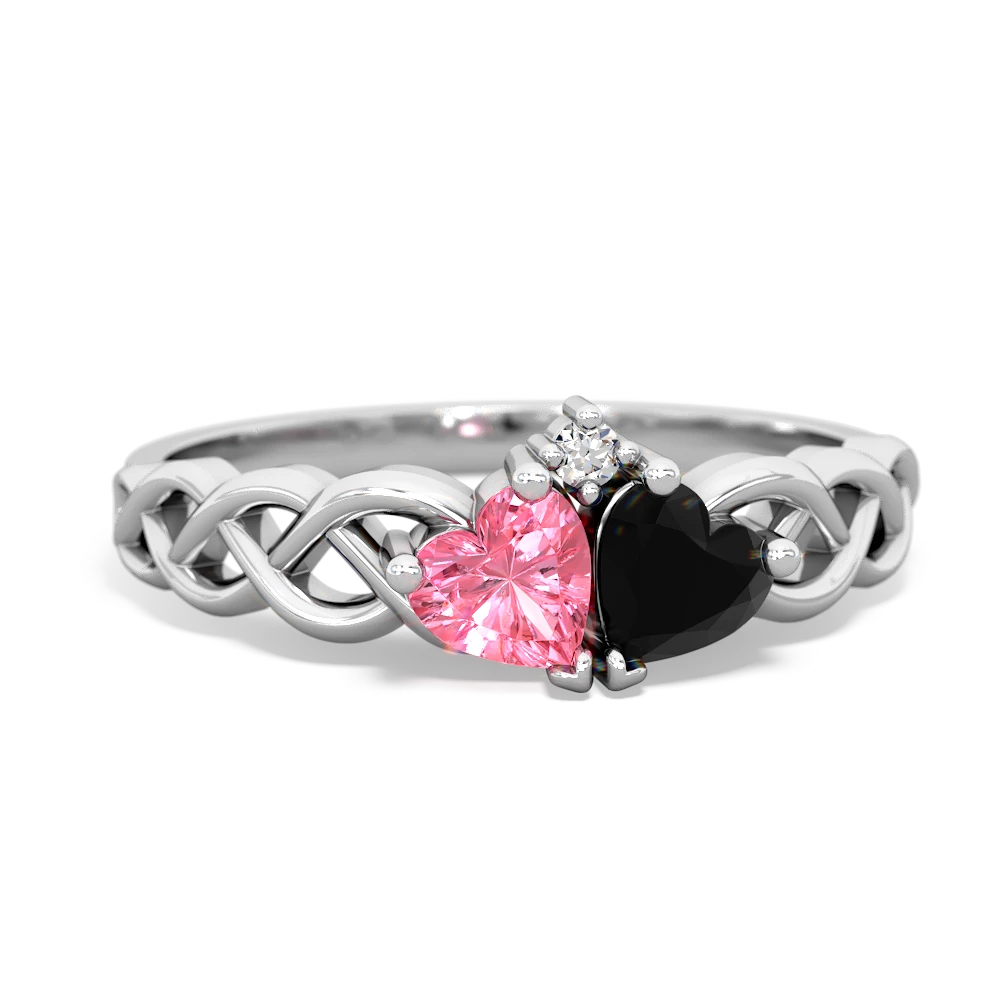 Lab Pink Sapphire Heart To Heart Braid 14K White Gold ring R5870