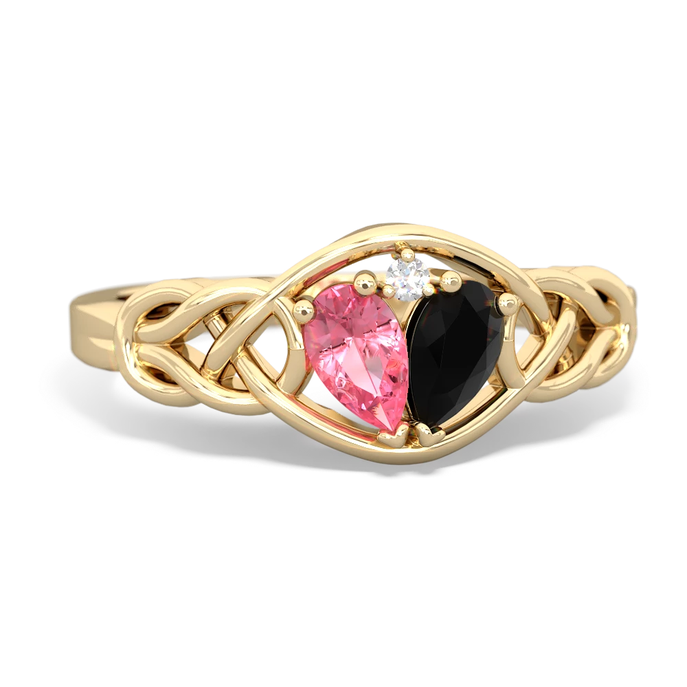 Lab Pink Sapphire Celtic Love Knot 14K Yellow Gold ring R5420