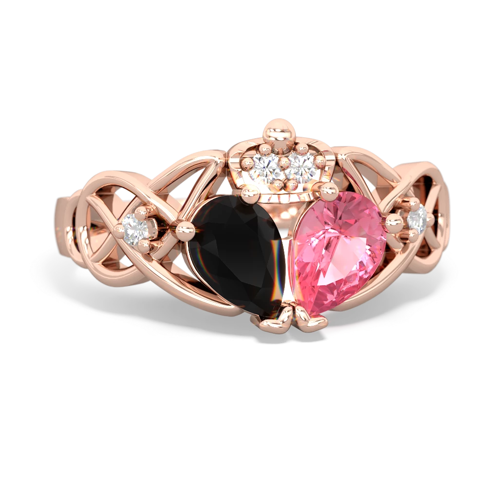 Lab Pink Sapphire 'One Heart' Celtic Knot Claddagh 14K Rose Gold ring R5322