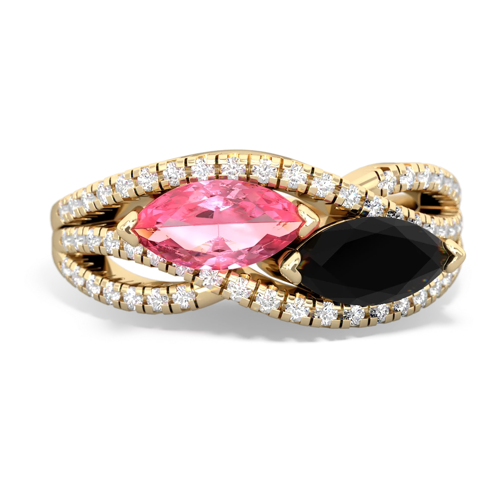 Lab Pink Sapphire Diamond Rivers 14K Yellow Gold ring R3070