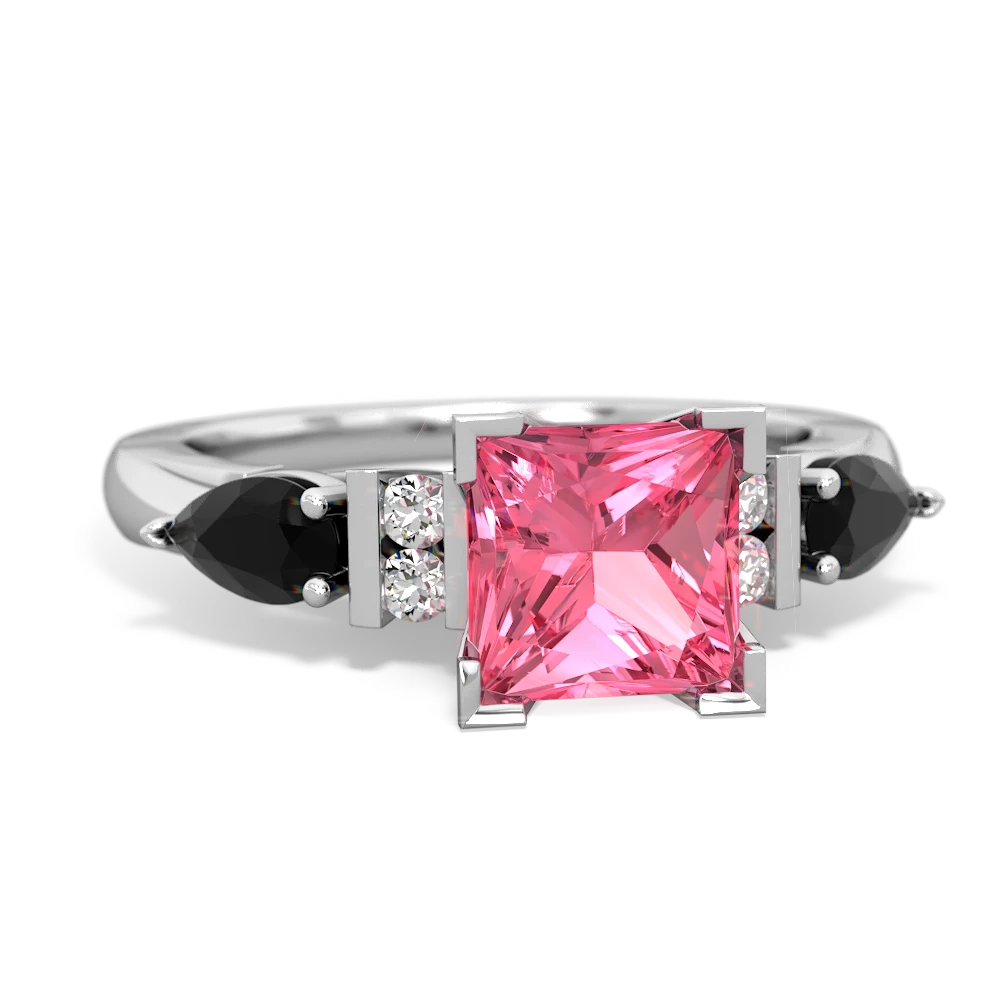 Lab Pink Sapphire 6Mm Princess Eternal Embrace Engagement 14K White Gold ring C2002