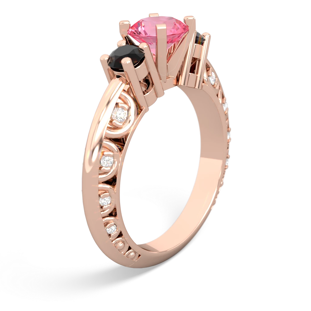 Lab Pink Sapphire Art Deco Eternal Embrace Engagement 14K Rose Gold ring C2003