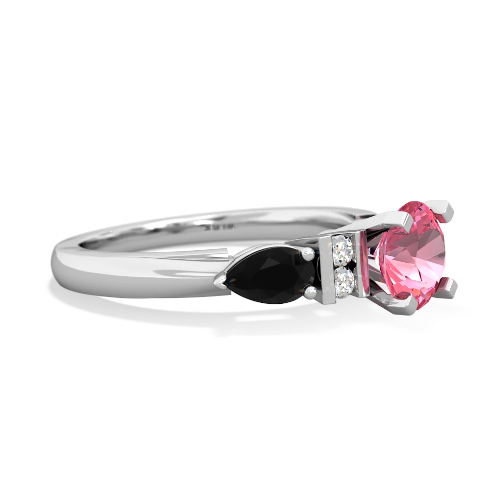 Lab Pink Sapphire 6Mm Round Eternal Embrace Engagement 14K White Gold ring R2005