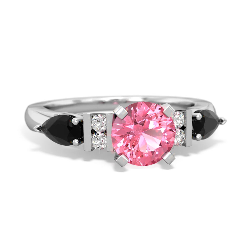 Lab Pink Sapphire 6Mm Round Eternal Embrace Engagement 14K White Gold ring R2005