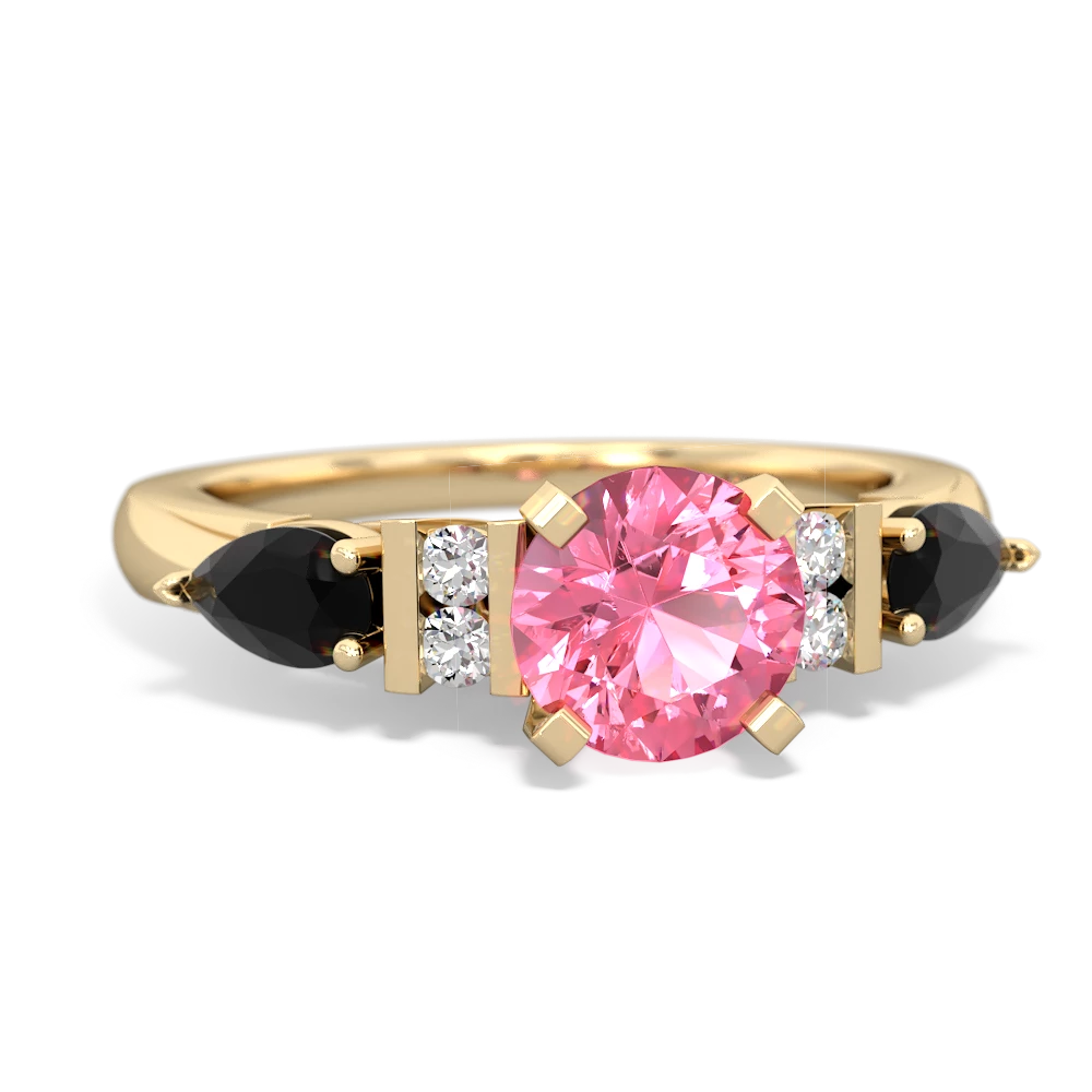 Lab Pink Sapphire 6Mm Round Eternal Embrace Engagement 14K Yellow Gold ring R2005