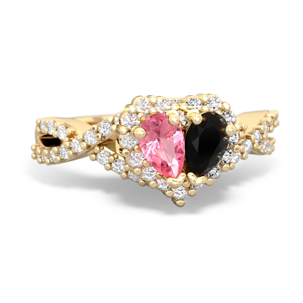 Lab Pink Sapphire Diamond Twist 'One Heart' 14K Yellow Gold ring R2640HRT