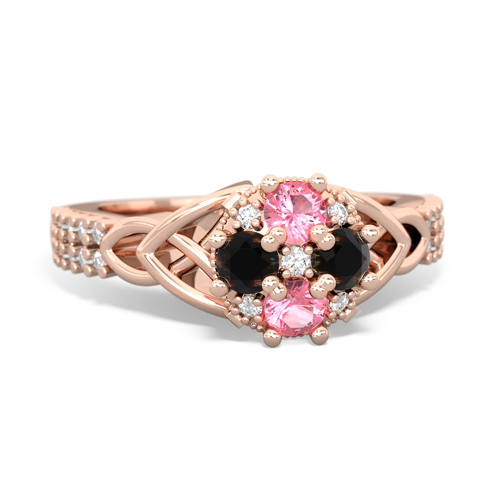 Lab Pink Sapphire Celtic Knot Cluster Engagement 14K Rose Gold ring R26443RD