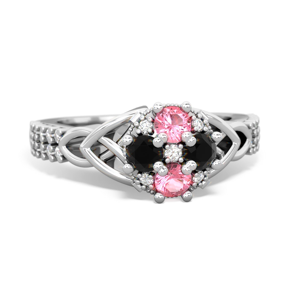 Lab Pink Sapphire Celtic Knot Cluster Engagement 14K White Gold ring R26443RD